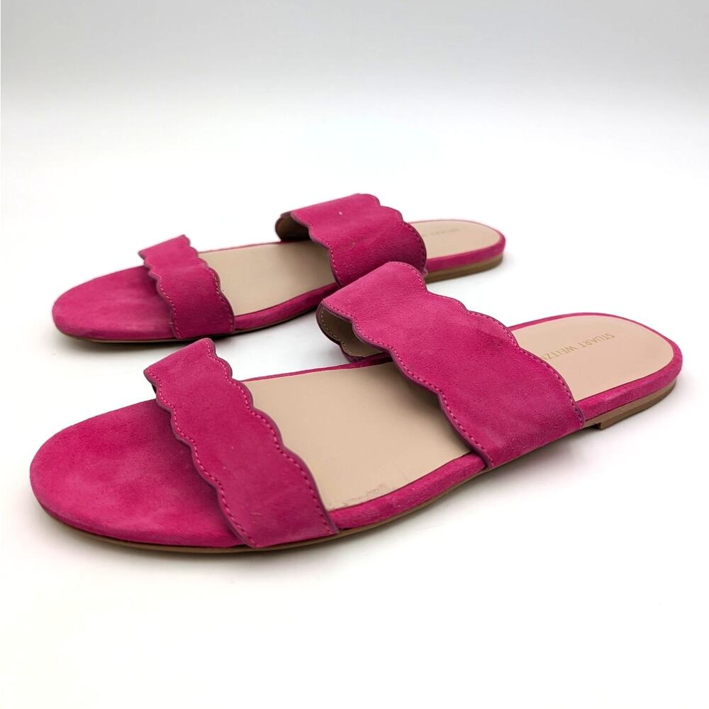 Stuart Weitzman Santorini Scallop Slide Sandal Women's Hot Pink Size US8B EU38.5